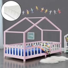 Kinderbett HLO-PX188 90x200 cm mit Kaltschaummatratze und Gitter ~ Rosa / Weiß