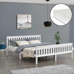 Holzbett HLO-PX29 180x200 cm Ehebett mit Kaltschaummatratze ~ Weiß