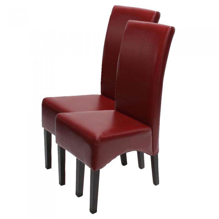 6er-Set Esszimmerstuhl Küchenstuhl Stuhl Latina, LEDER ~ rot, dunkle Beine