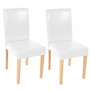2x Esszimmerstuhl Stuhl Küchenstuhl Littau ~ Kunstleder, weiß, helle Beine