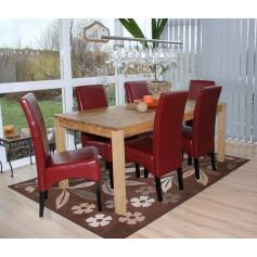 6er-Set Esszimmerstuhl Küchenstuhl Stuhl Latina, LEDER ~ rot, dunkle Beine