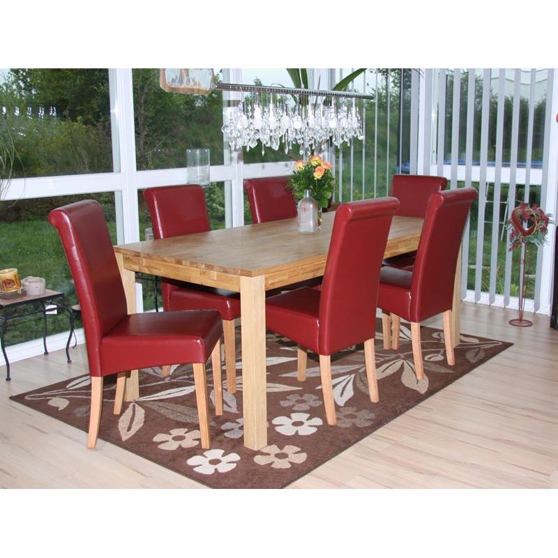 6er-Set Esszimmerstuhl Stuhl Küchenstuhl Novara II, Leder ~ rot, helle Beine