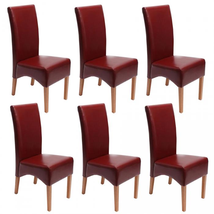 6er-Set Esszimmerstuhl Küchenstuhl Stuhl Latina, LEDER ~ rot, helle Beine