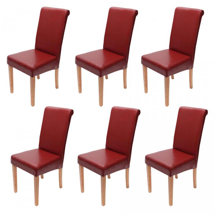 6er-Set Esszimmerstuhl Stuhl Küchenstuhl Novara II, Leder ~ rot, helle Beine