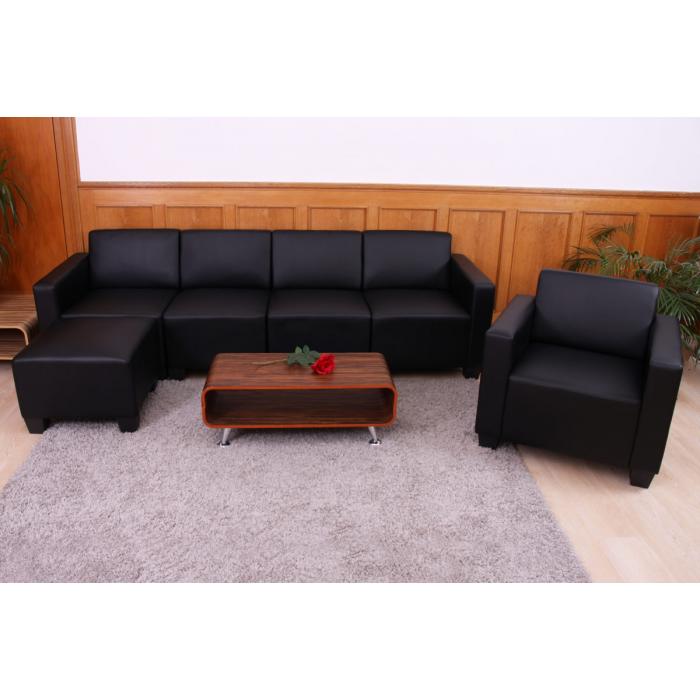 Modular Sofa-System Couch-Garnitur Lyon 3-1-1-1, Kunstleder ~ schwarz