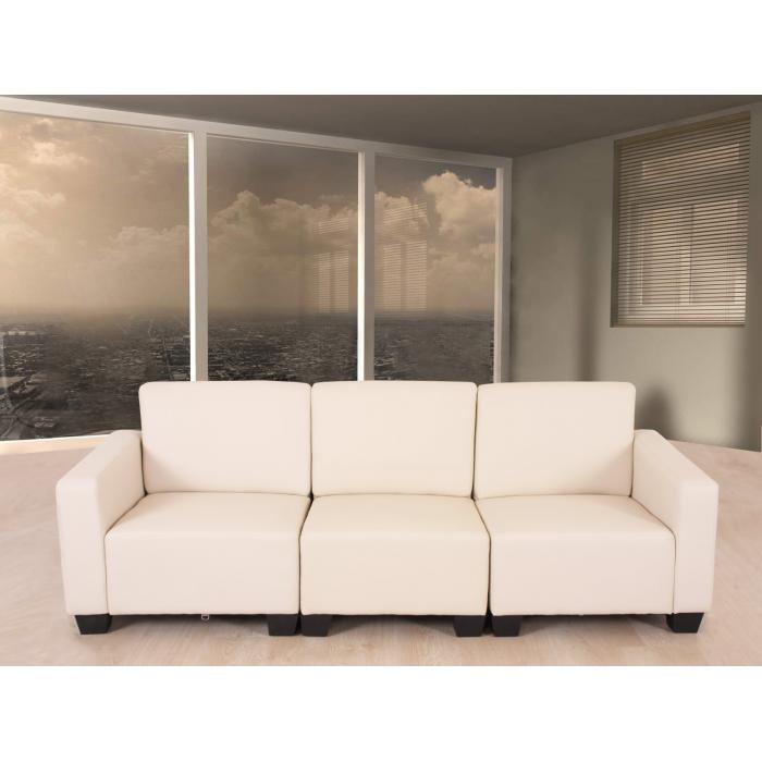 Modular 3-Sitzer Sofa Couch Lyon, Kunstleder ~ creme