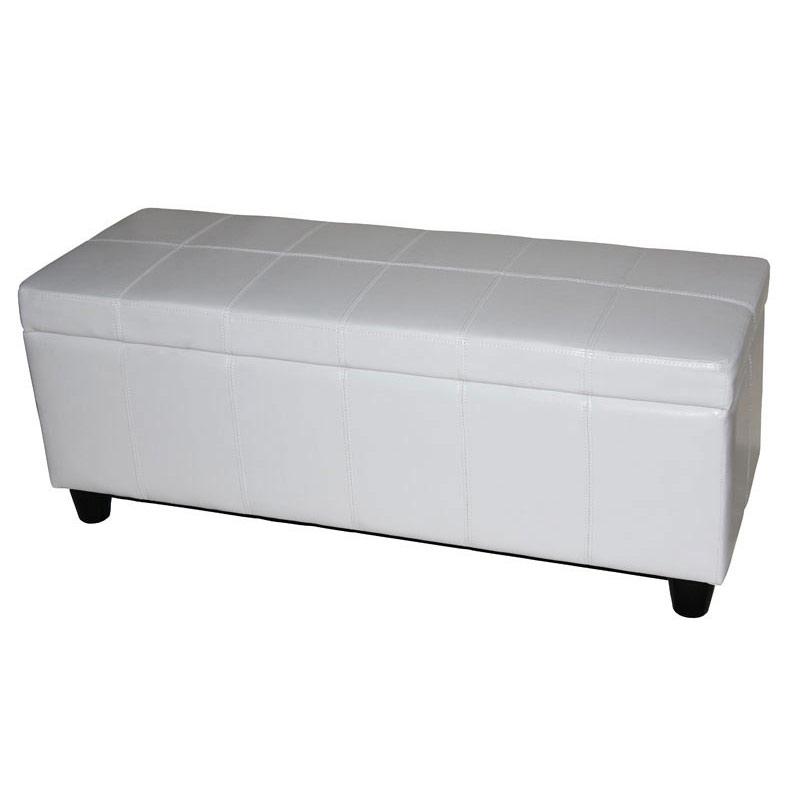 Aufbewahrungs-Truhe Sitzbank Kriens, Leder + Kunstleder, 112x45x45cm MVG-zertifiziert ~ wei