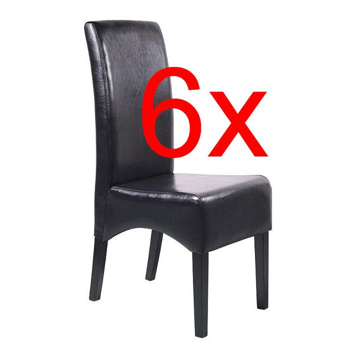 6er-Set Esszimmerstuhl Küchenstuhl Stuhl Latina, LEDER ~ schwarz, dunkle Beine