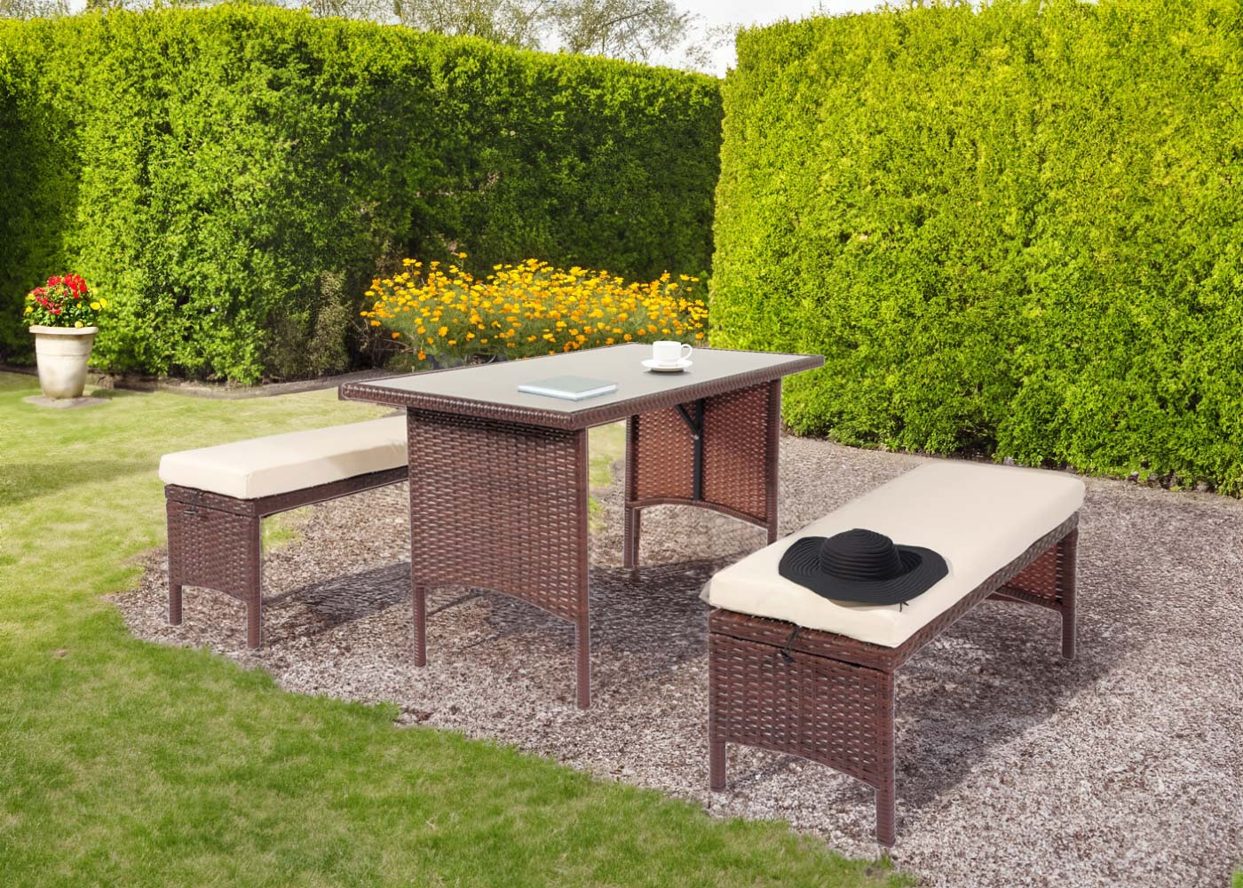 Poly-Rattan Esstisch HWC-G16 Ambiente-Bild