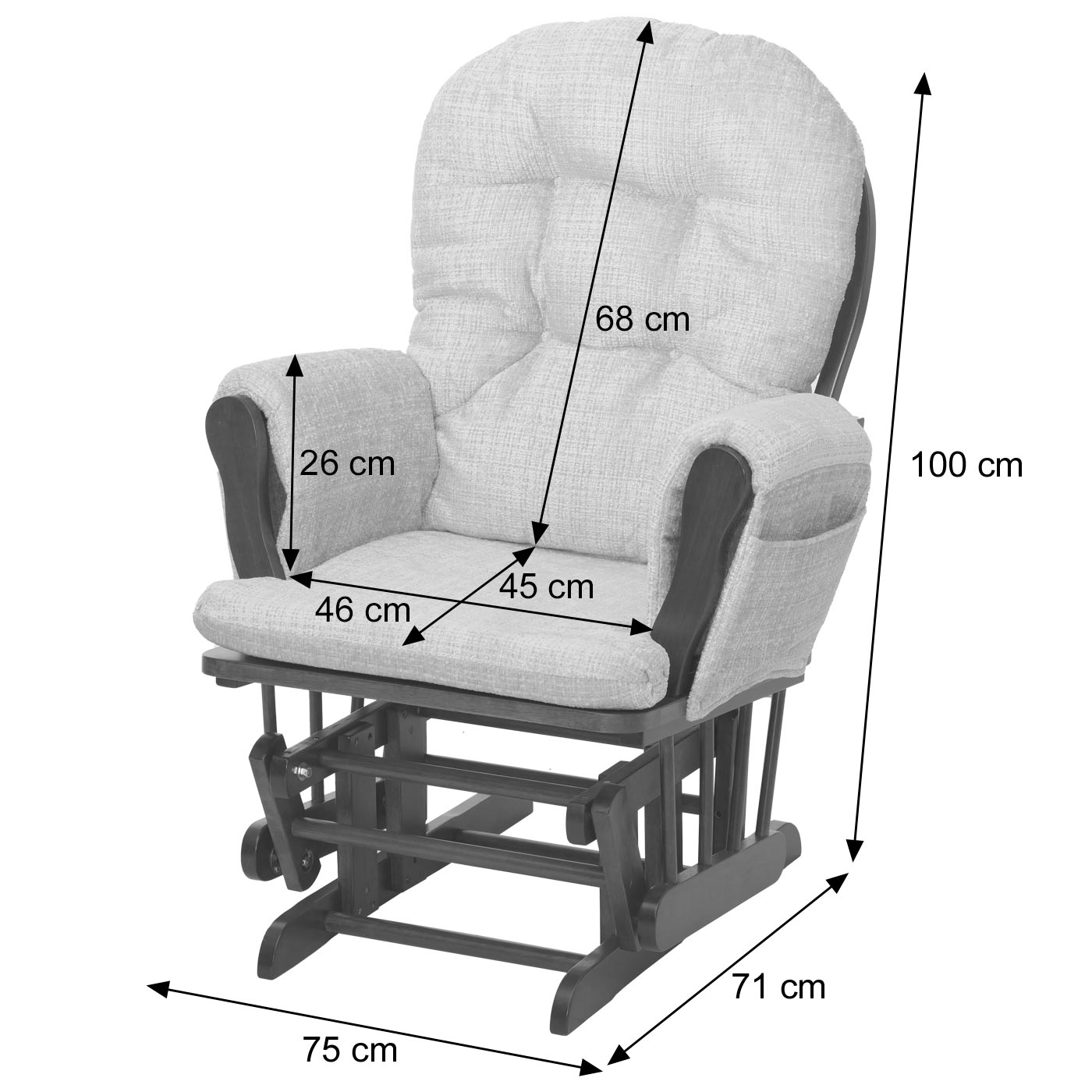 Relaxsessel HWC-C76 Bemaßung Sessel