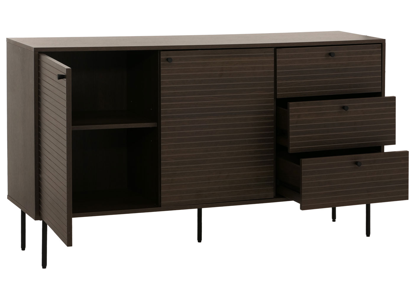 Kommode HWC-N78 Seitenansicht Tür und Schublade offen