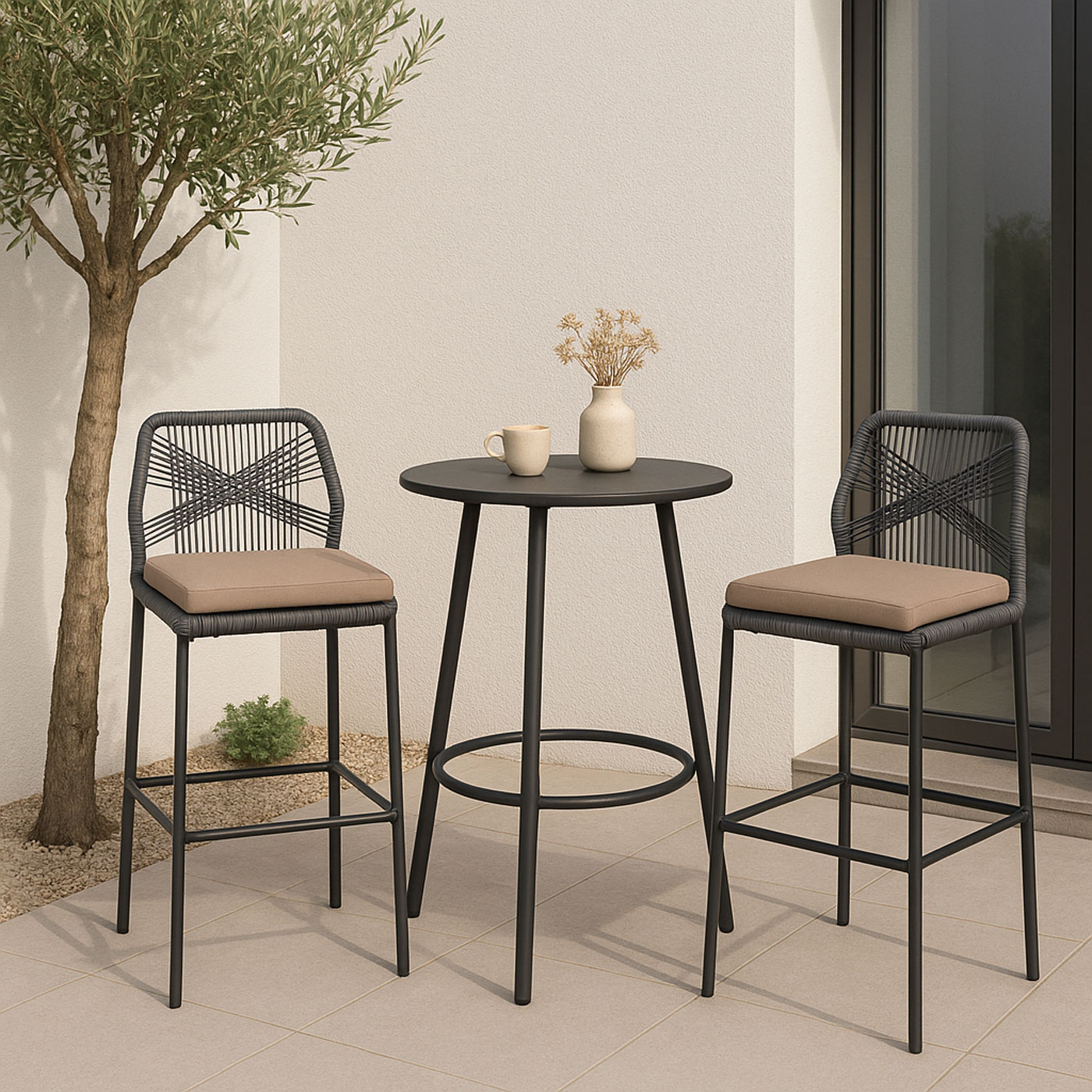 2x Rope-Barhocker HWC-O21 Ambiente