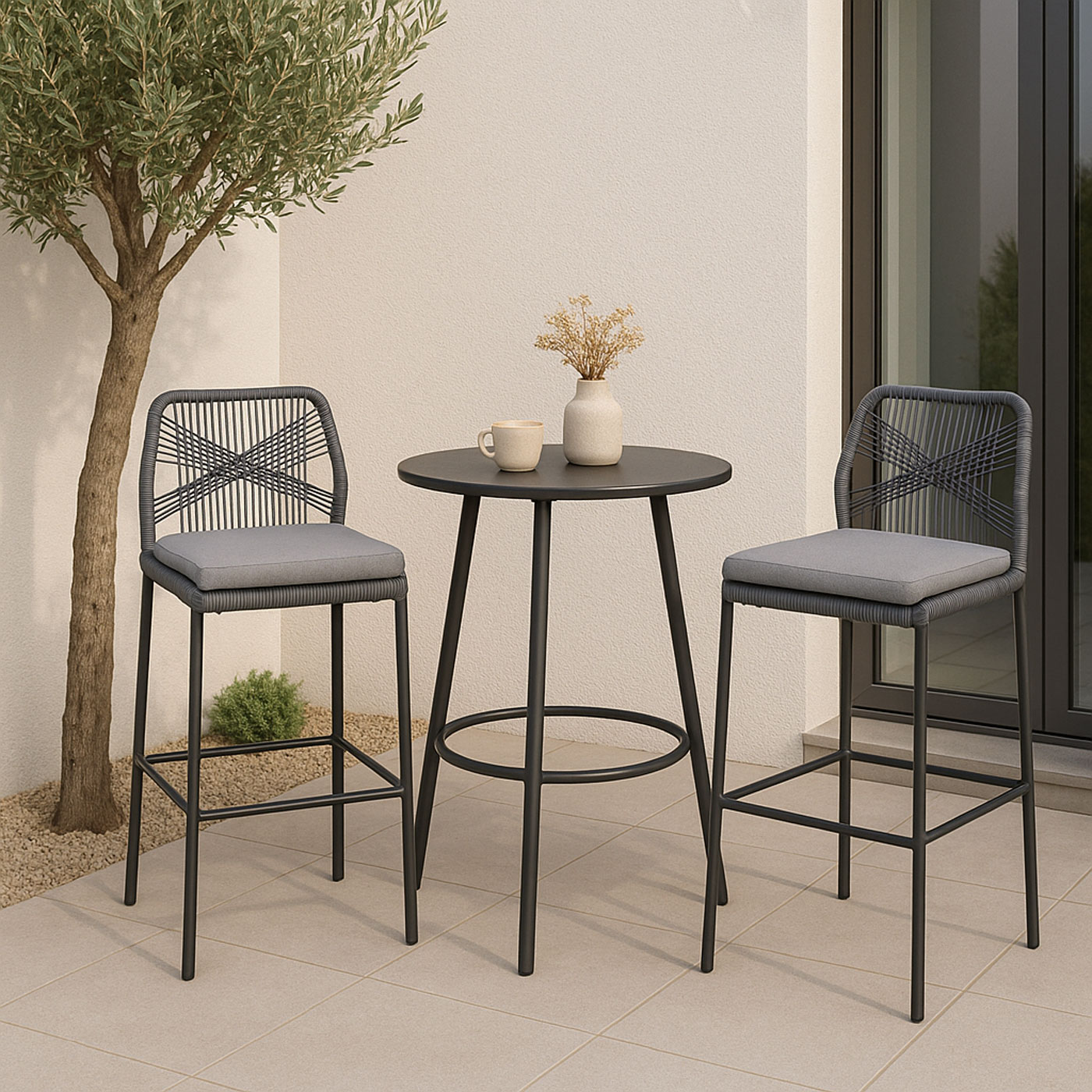 2x Rope-Barhocker HWC-O21 Ambiente