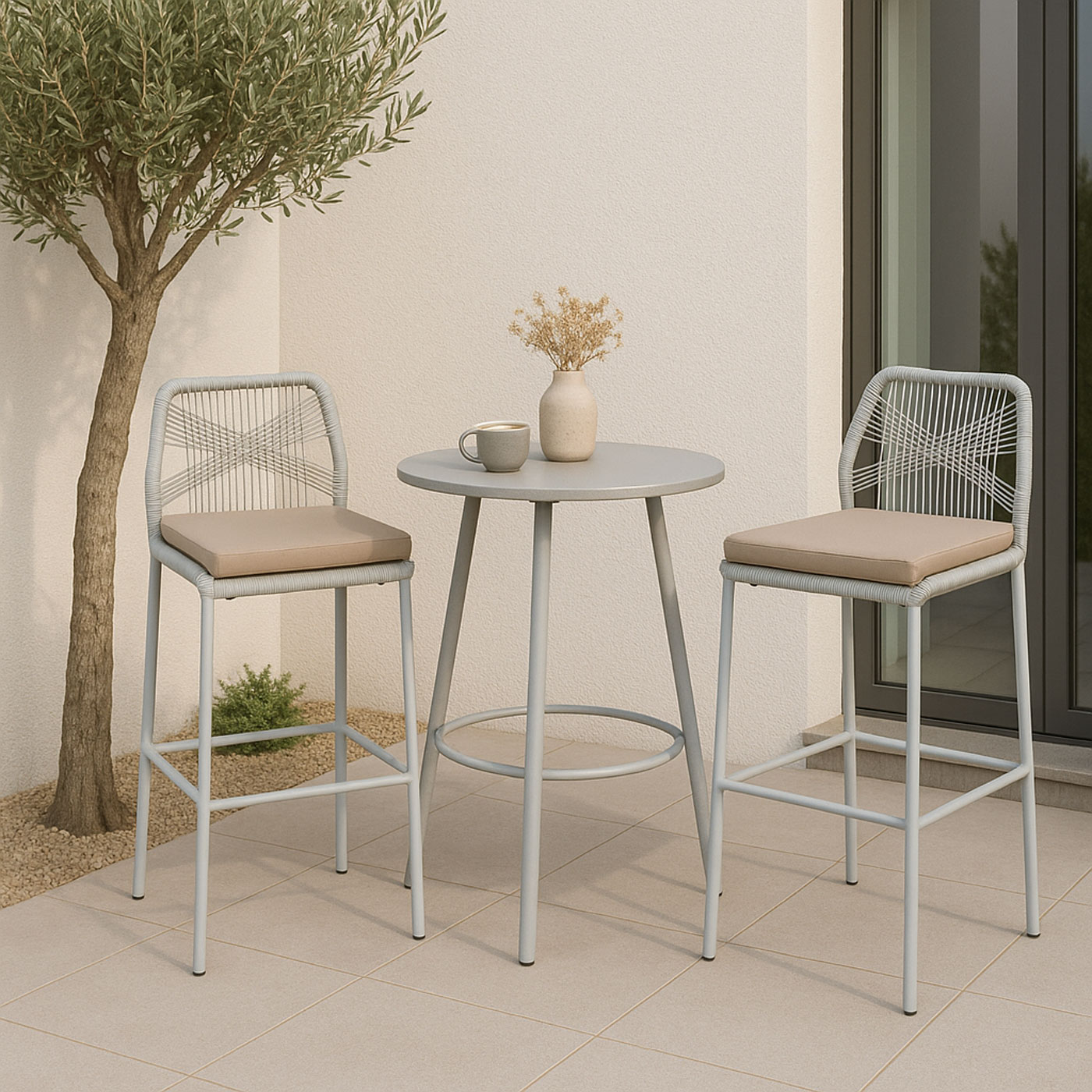 2x Rope-Barhocker HWC-O21 Ambiente