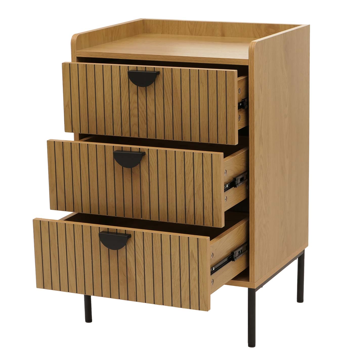 Kommode HWC-O39 3 Schubladen natur schräge Ansicht