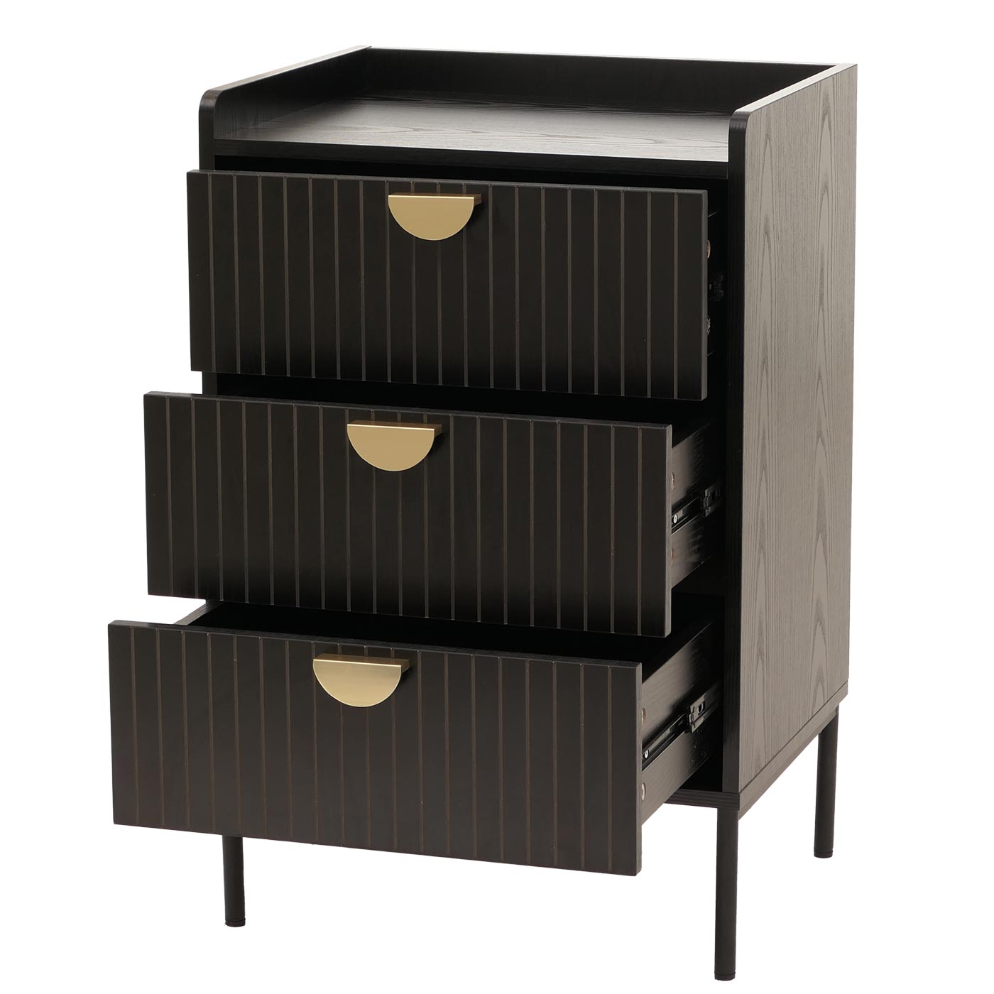 Kommode HWC-O39 3 Schubladen schwarz schräge Ansicht