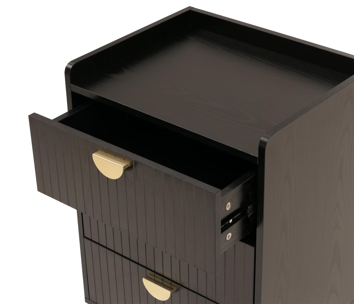 Kommode HWC-O39 3 Schubladen schwarz Detailbild Schublade