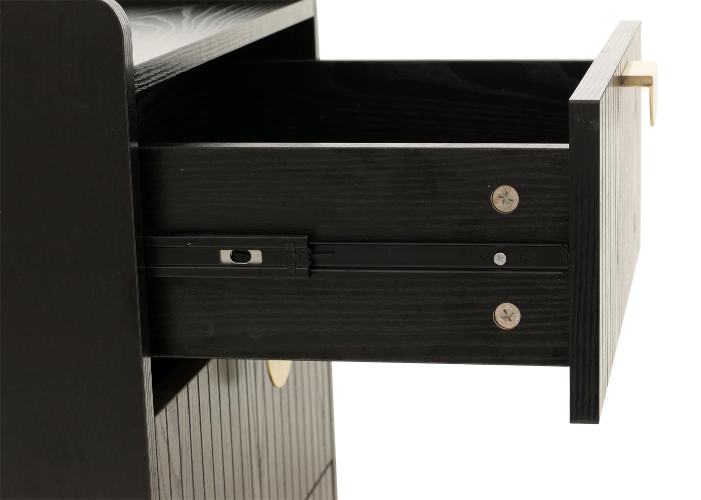 Kommode HWC-O39 Detailansicht geöffnete Schublade von der Seite