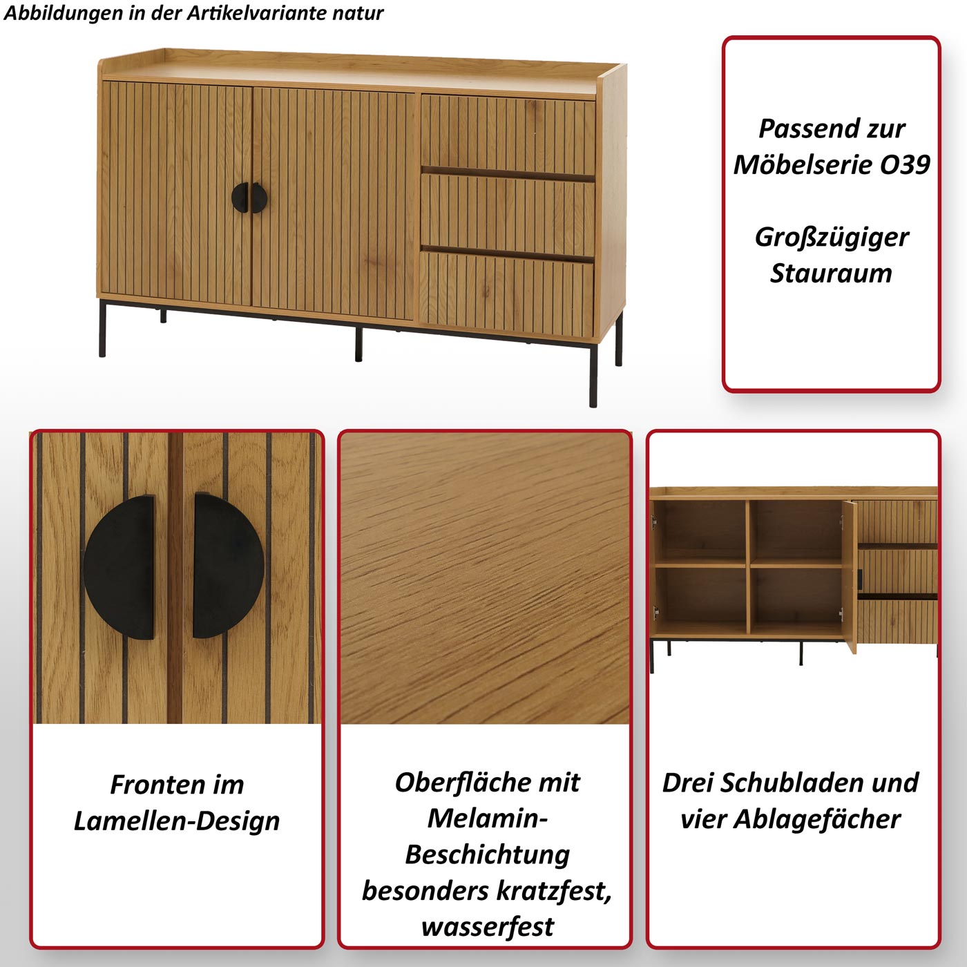 Sideboard HWC-O39 Funktionsbild