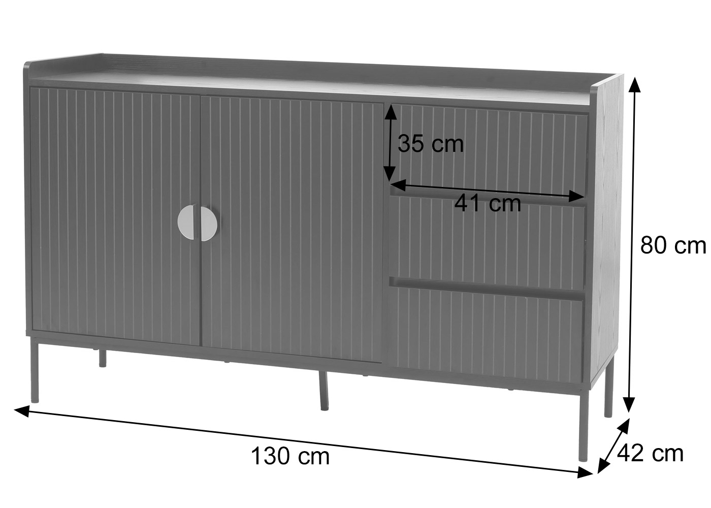Sideboard HWC-O39 Bemaßungsbild