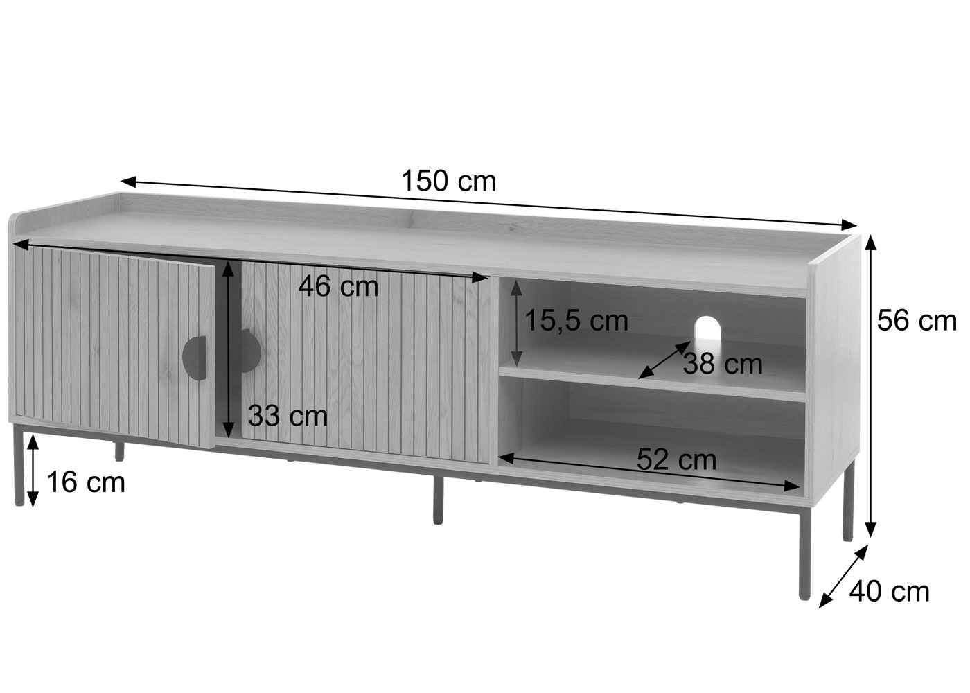 Maße TV-Rack HWC-O39