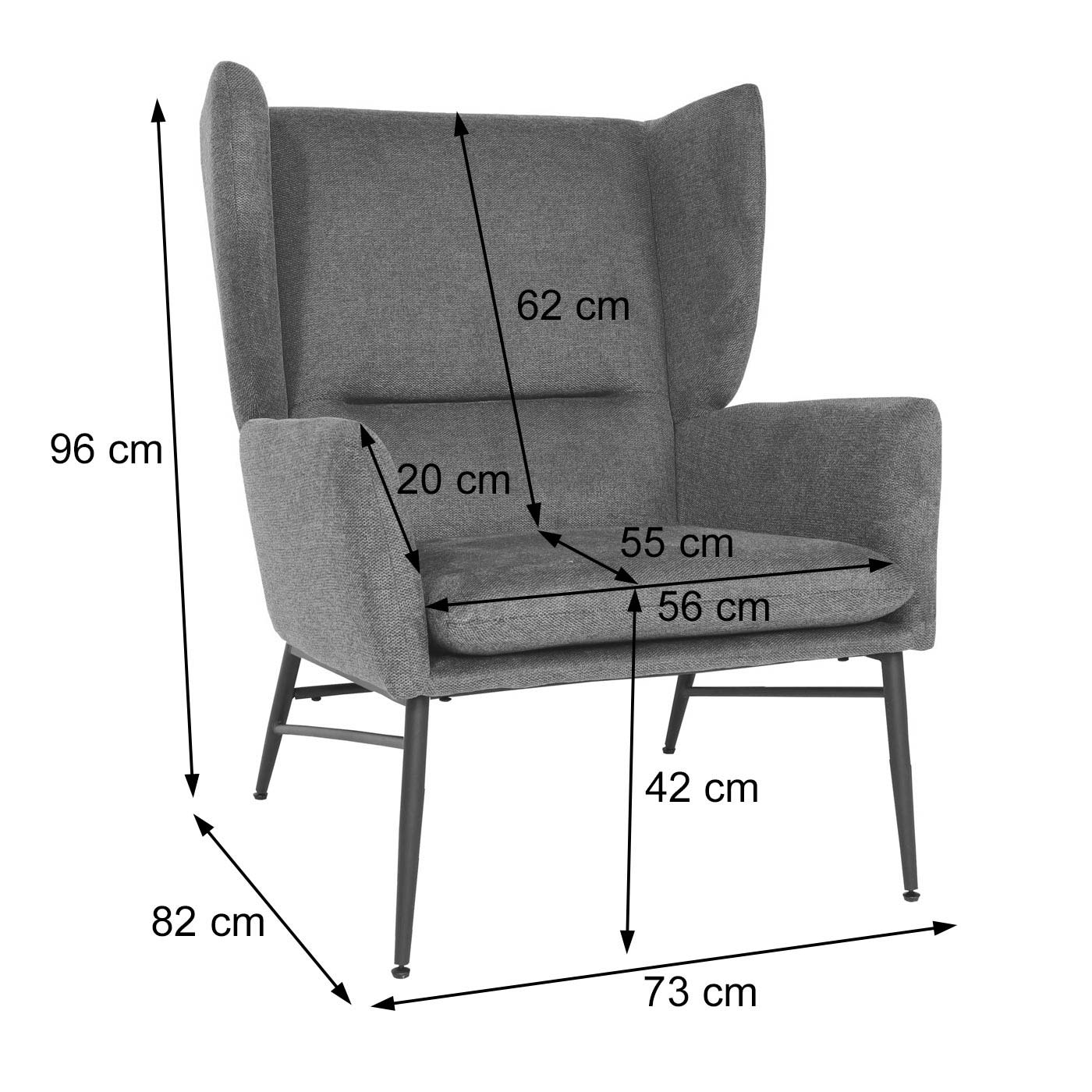 Lounge-Sessel HWC-L62 Bemassungsbild