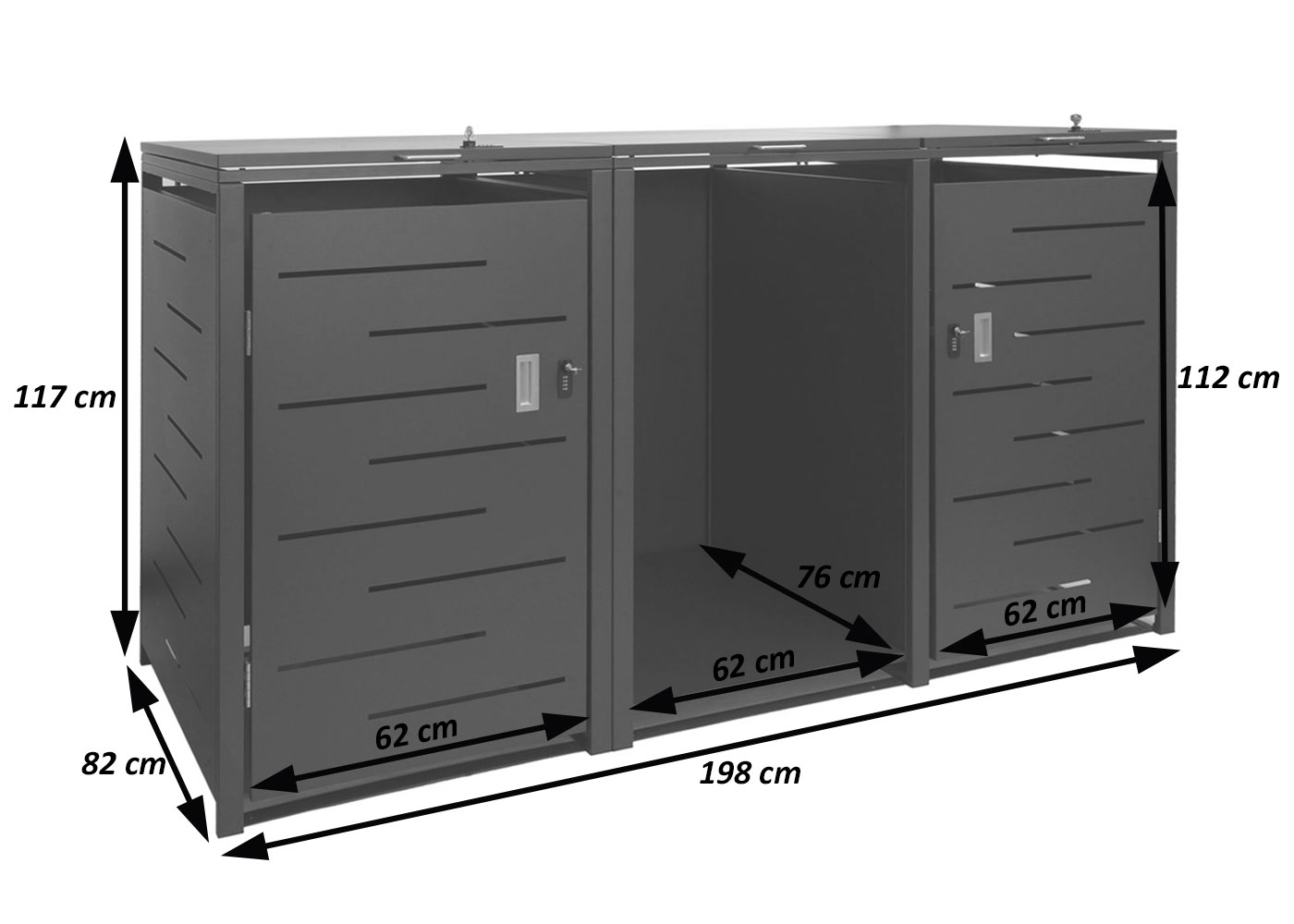 HWC-E83 Mlltonnenbox mit Brennholzregal Maebild