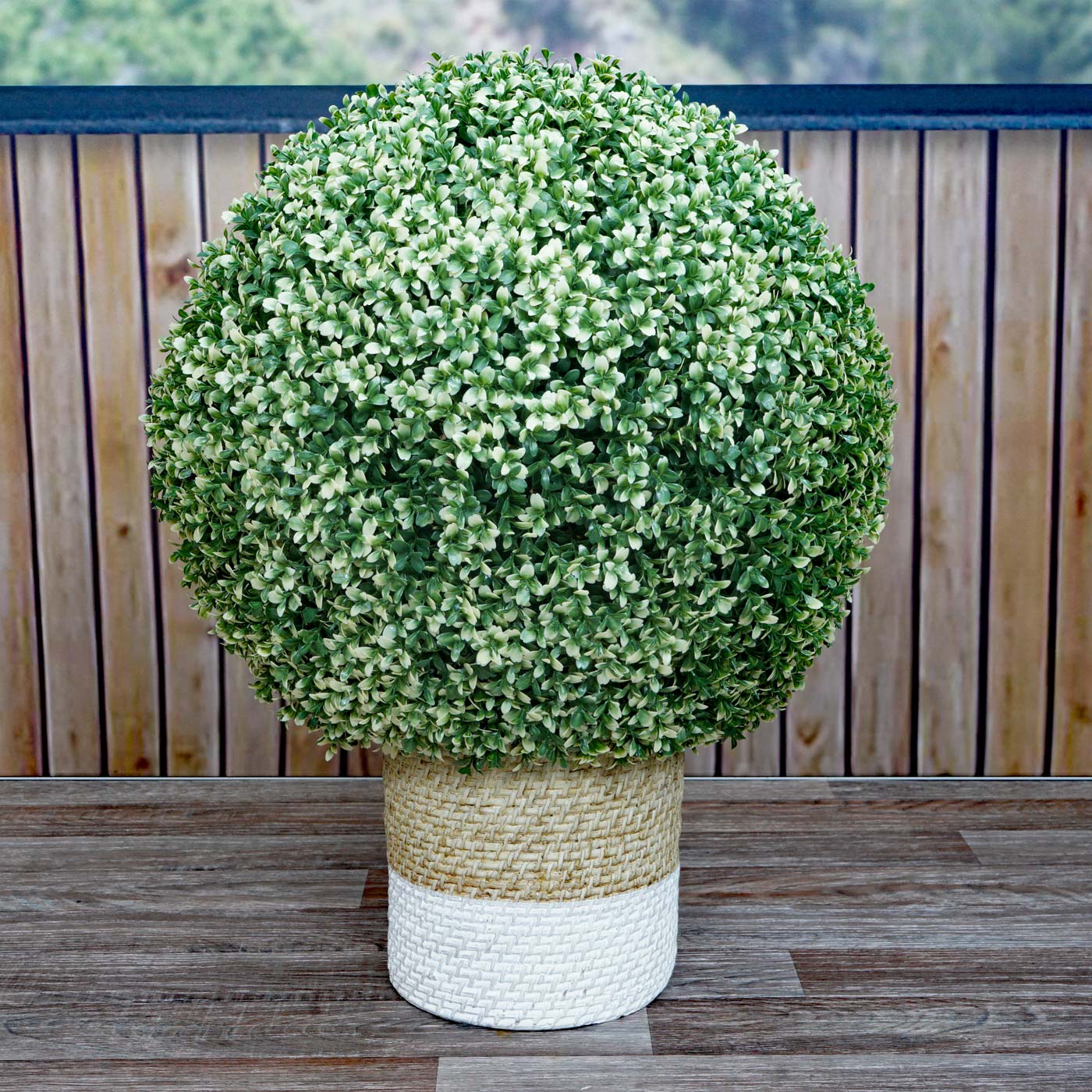 Künstlicher Busch HWC-L77, Buchskugel Dekopflanze Buchsbaumkugel  Kunstpflanze Buxus, Outdoor Ø 55cm ~ weiß von Heute-Wohnen