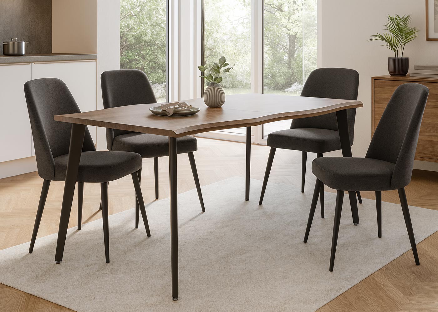 Esszimmertisch HWC-O60 Ambientebild in modernem Wohnzimmer