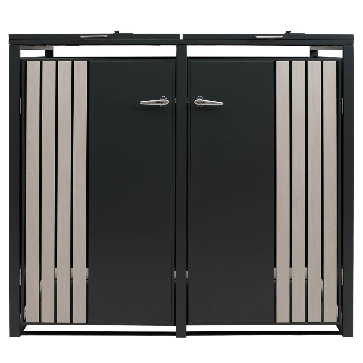 2er Mlltonnenverkleidung HWC-O67 anthr.Holzoptik hell, Ansicht frontal