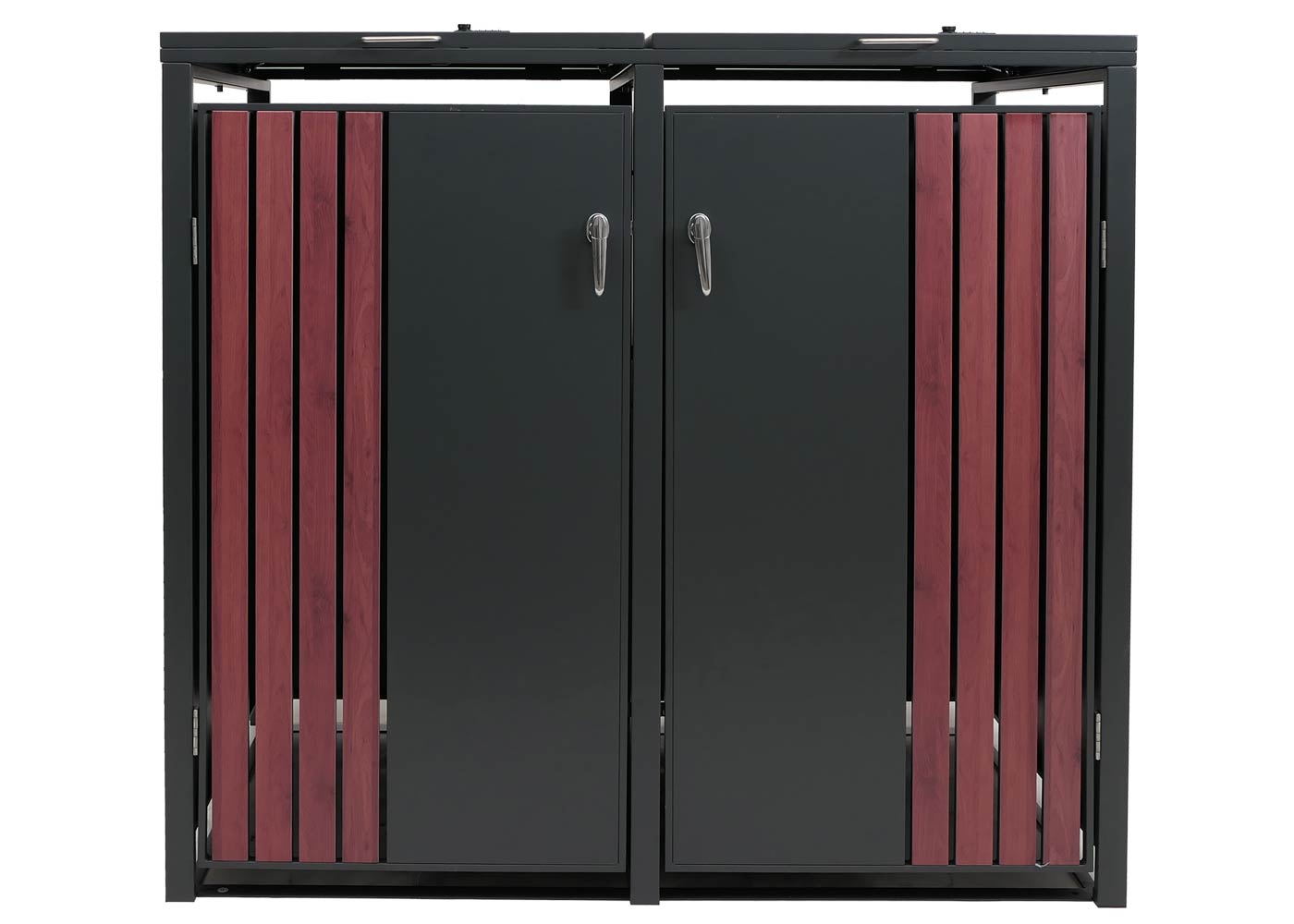 2er Mlltonnenverkleidung HWC-O67 anthr.Holzoptik dunkel, Ansicht frontal