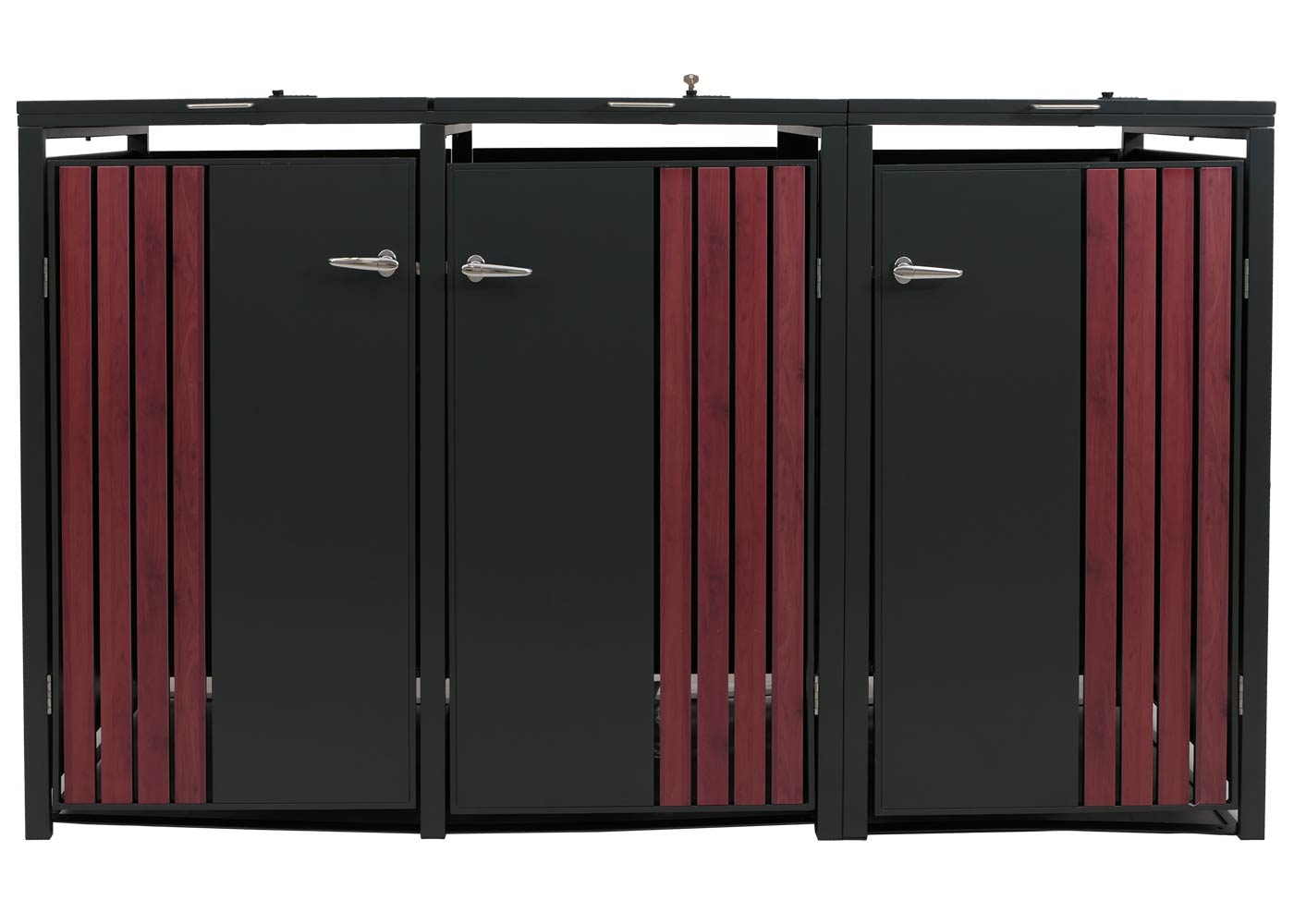 3er Mlltonnenverkleidung HWC-O67 anthr.Holzoptik dunkel, Ansicht frontal