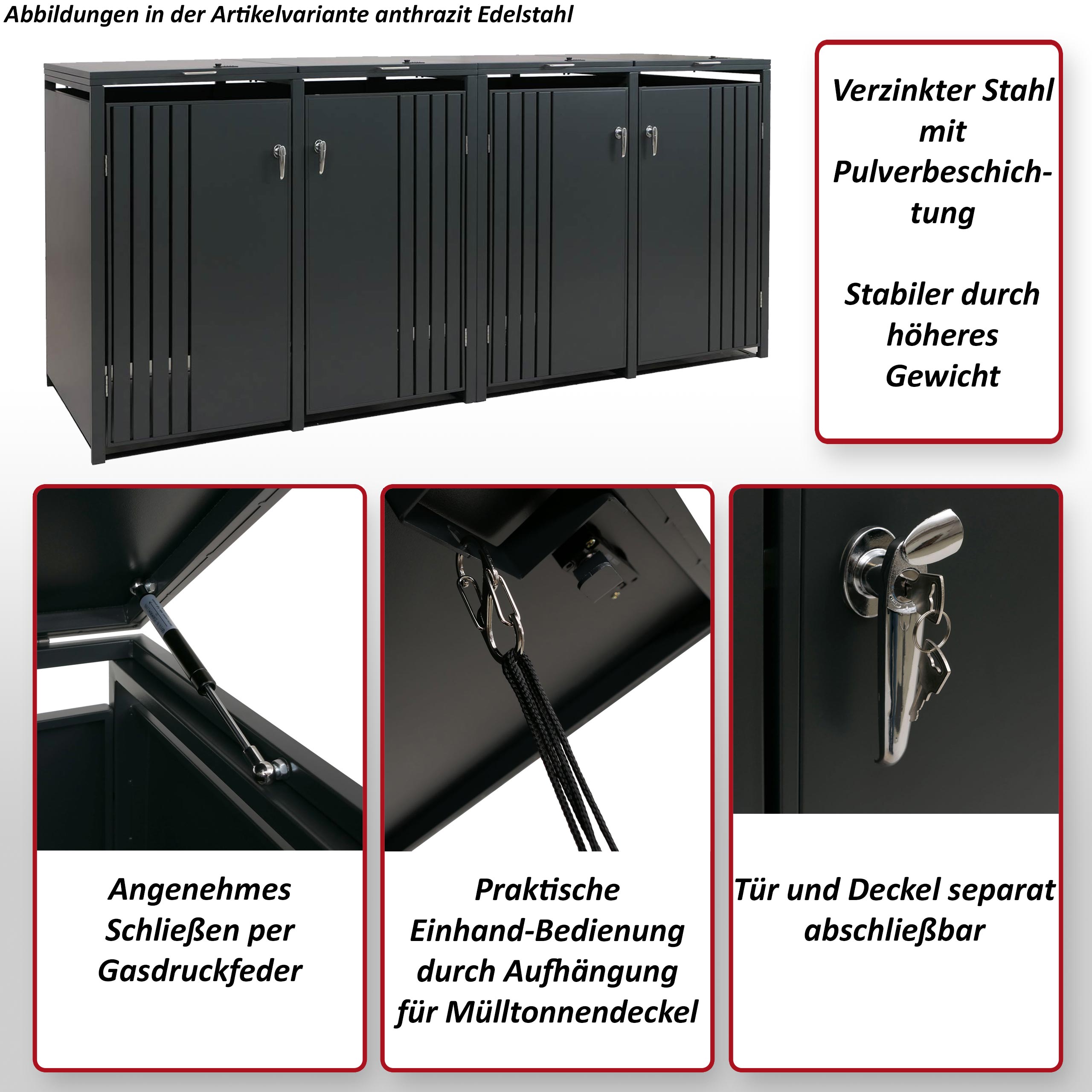 4er Mlltonnenverkleidung HWC-O67 anthrazit Funktionsbild