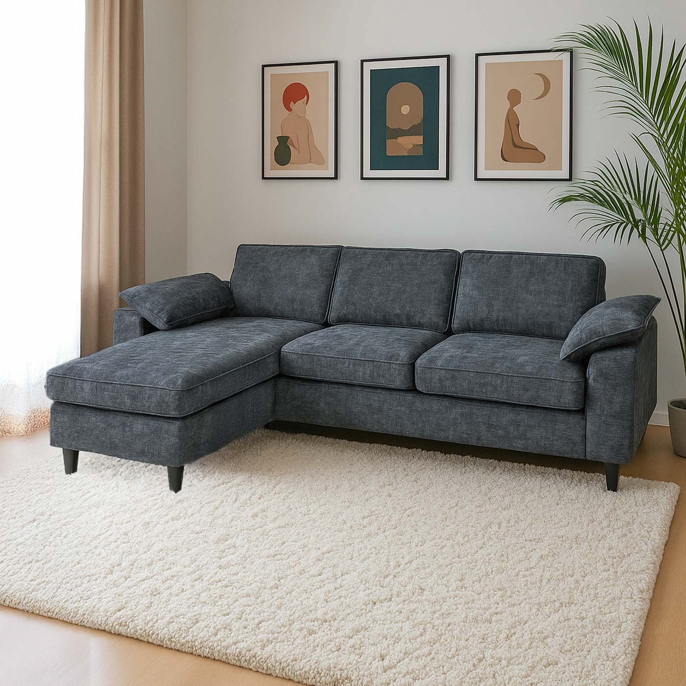 Sofa-Garnitur HWC-O71 dunkelgrau, Ambientebild im Wohnzimmer