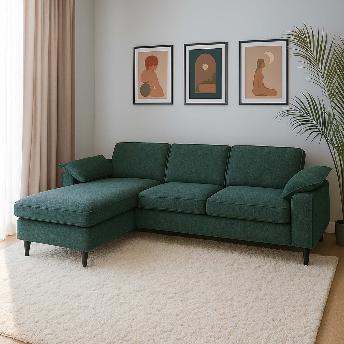 Sofa-Garnitur HWC-O71 grau-grün, Ambientebild im Wohnzimmer