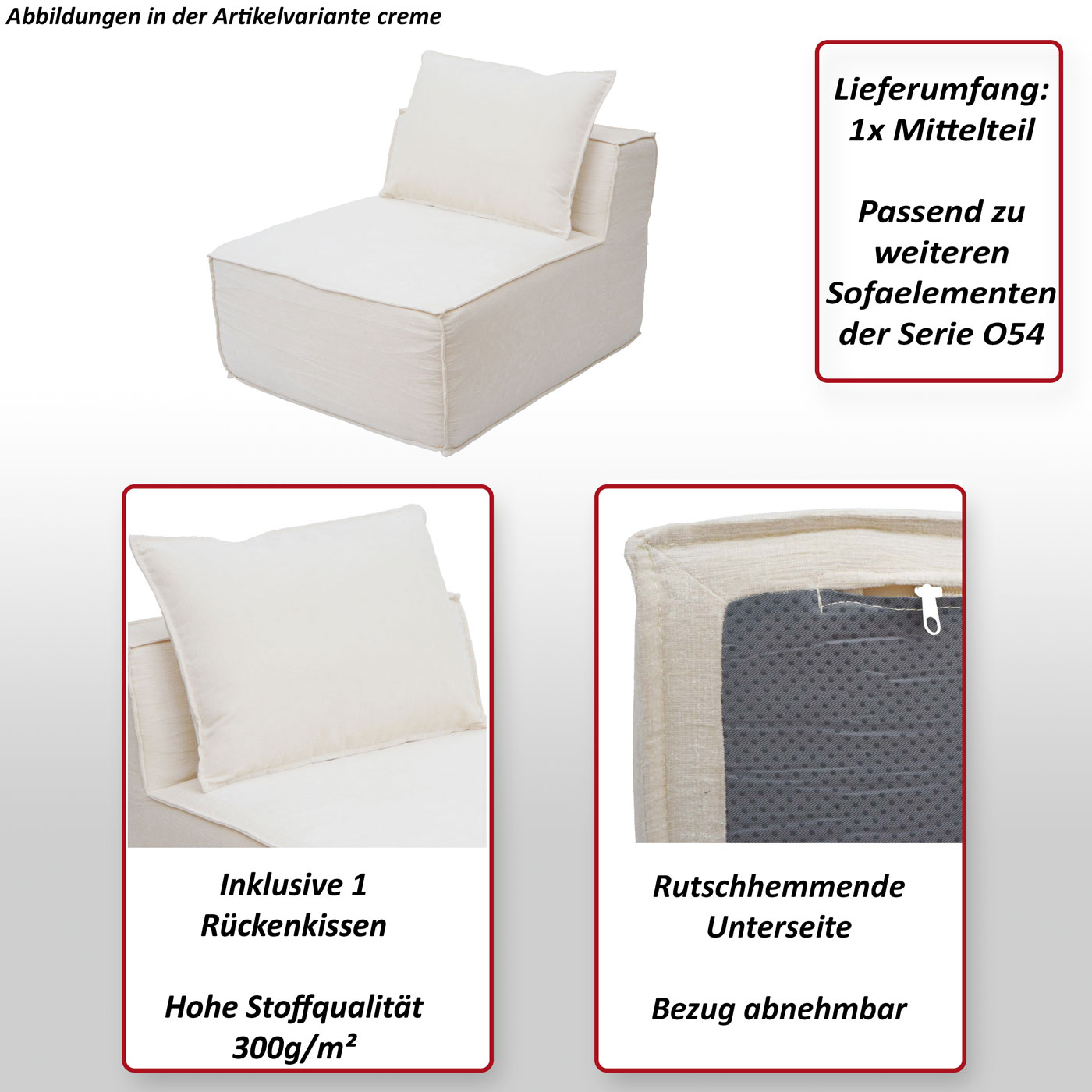 Sessel HWC-O54, wichtigste Merkmale, Var. creme