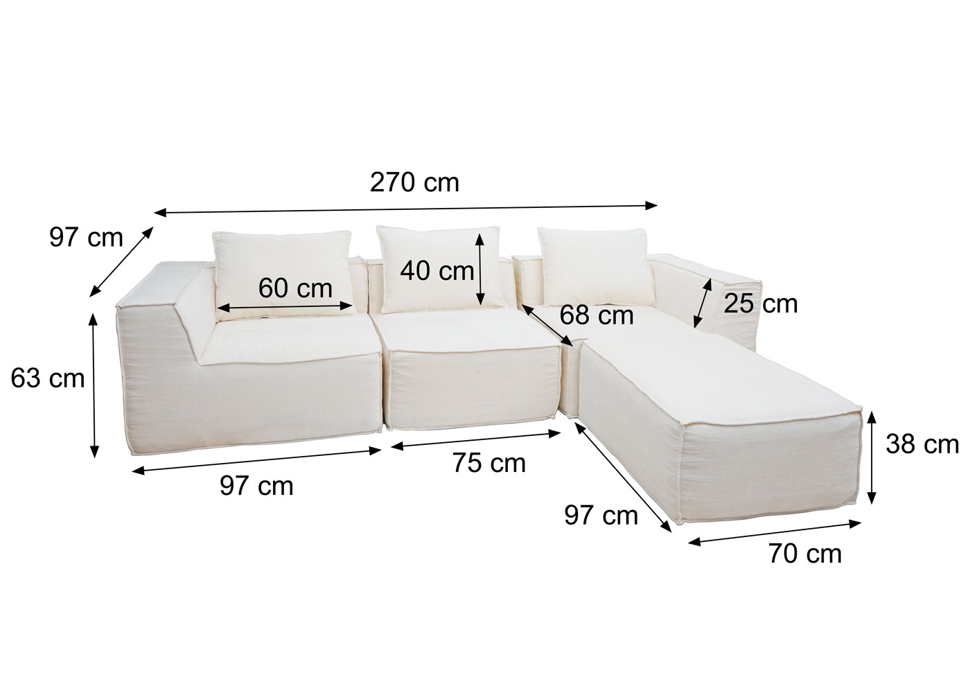 Sofa-Garnitur HWC-O54, Maßezeichnung