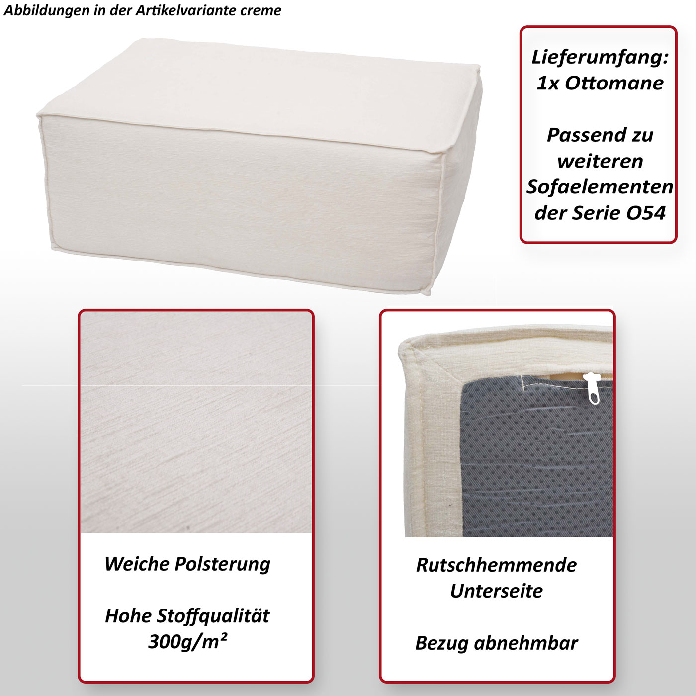 Ottomane HWC-O54, wichtigste Merkmale, Var. creme