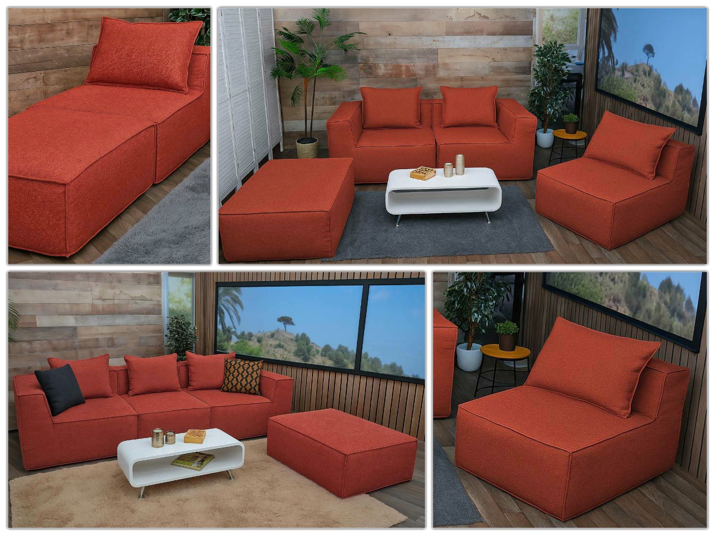 Sofa-Garnitur HWC-O54 terracotta, verschiede Stellmglichkeiten, 