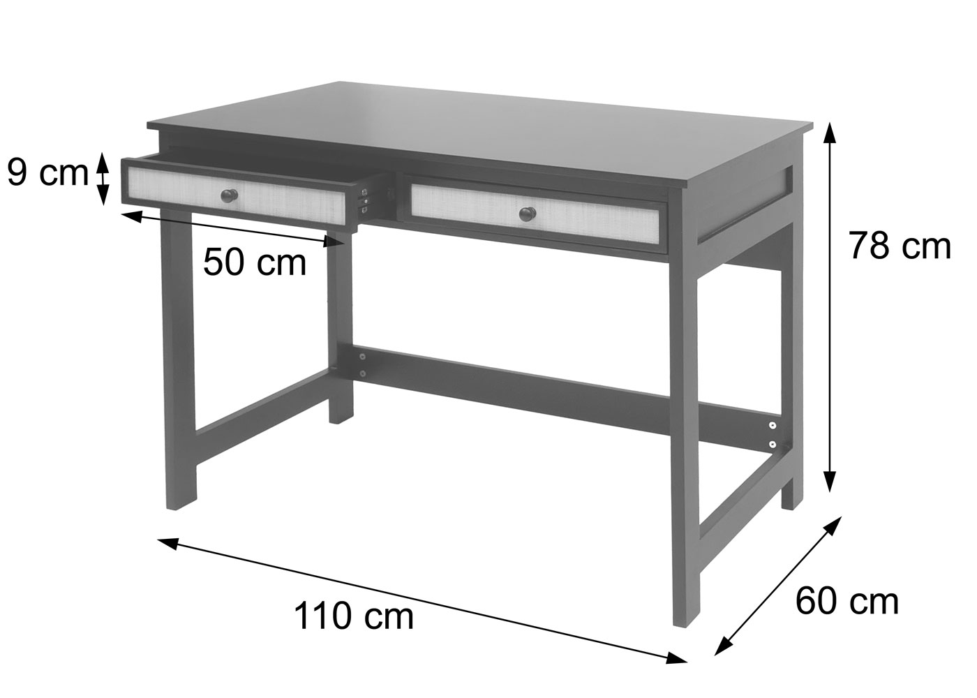 Schreibtisch HWC-O36 Bemaßung