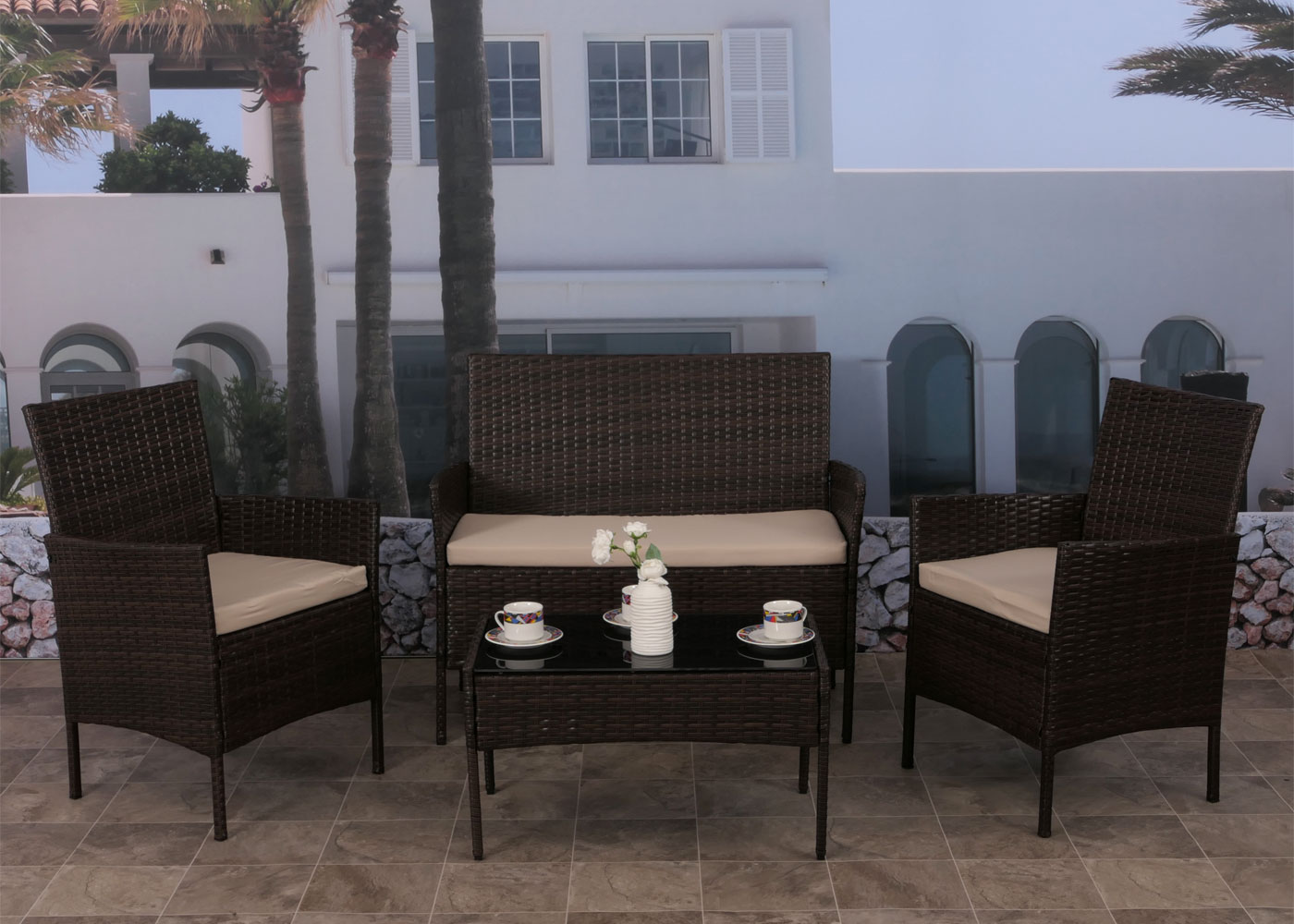 Poly-Rattan Garten-Garnitur HWC-N98 Ambientebild
