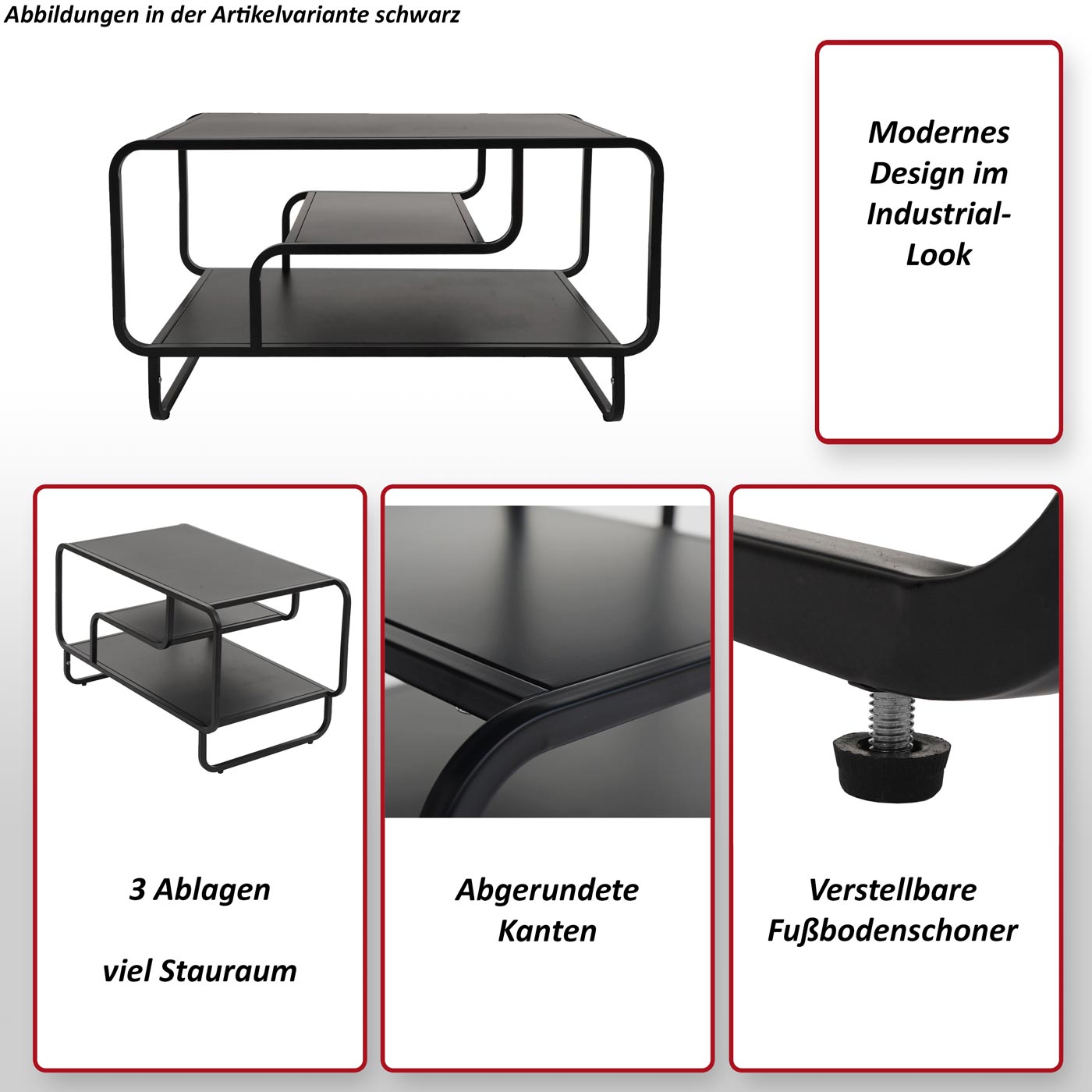 Couchtisch HWC-O49 Metall schwarz Funktionsbild