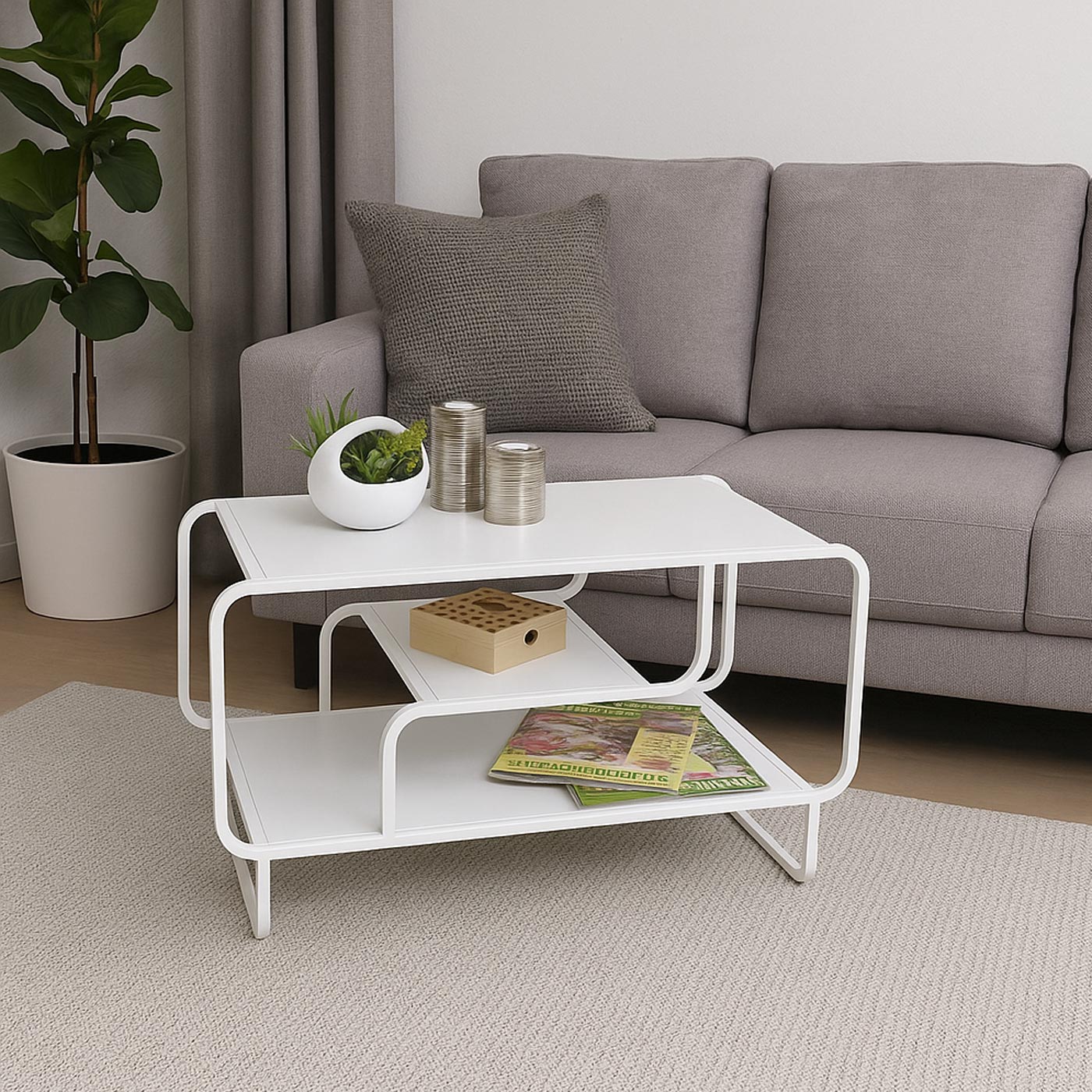 Couchtisch HWC-O49 Metall weiss Anbientebild