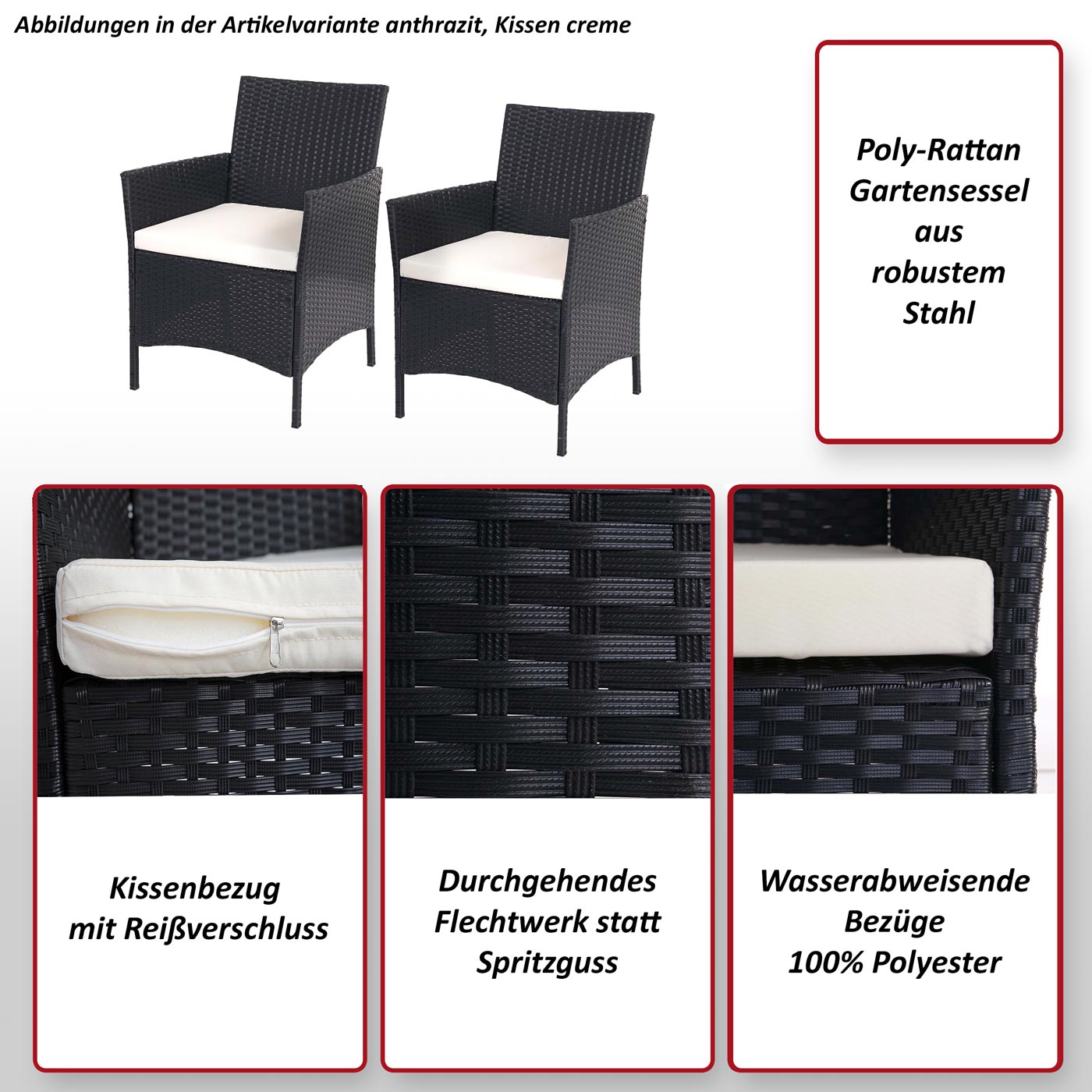 2er-Set Poly-Rattan Gartensessel Bullet-Bild