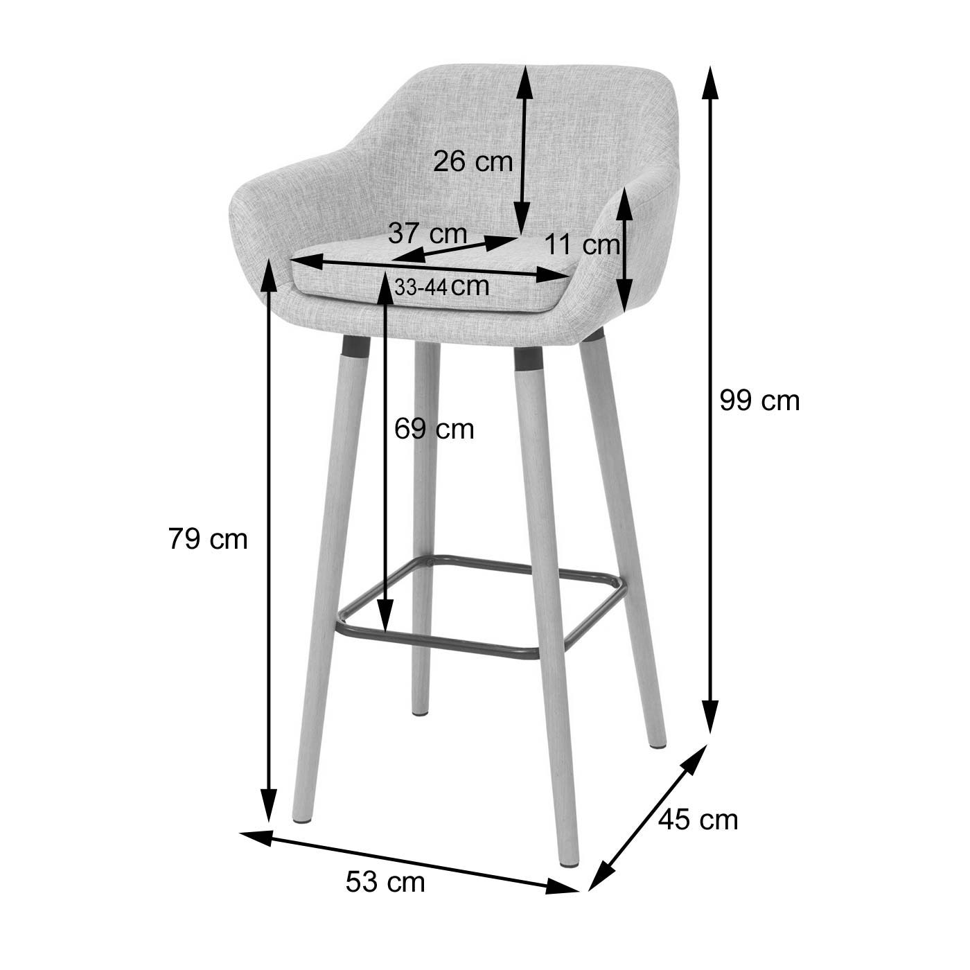 Barhocker Malmö T381 Bemaßung