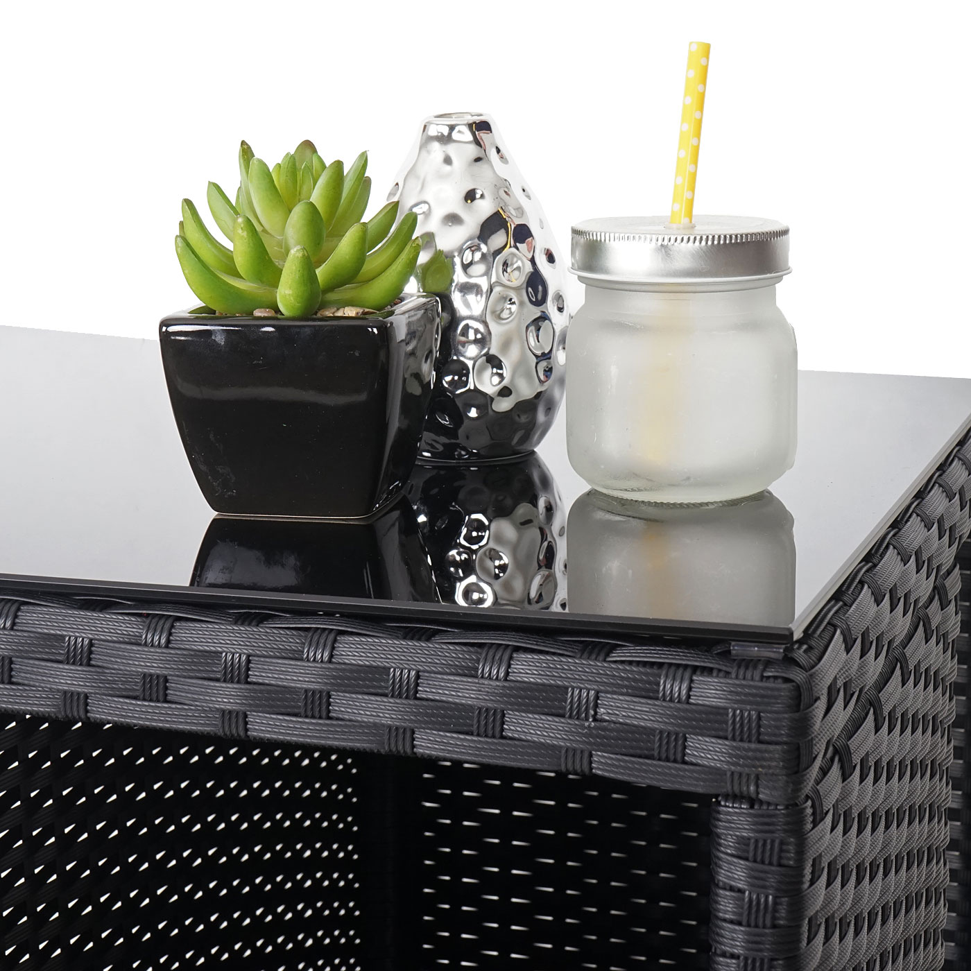 Detailbild Glasplatte, Rattan Bartisch HWC-A28