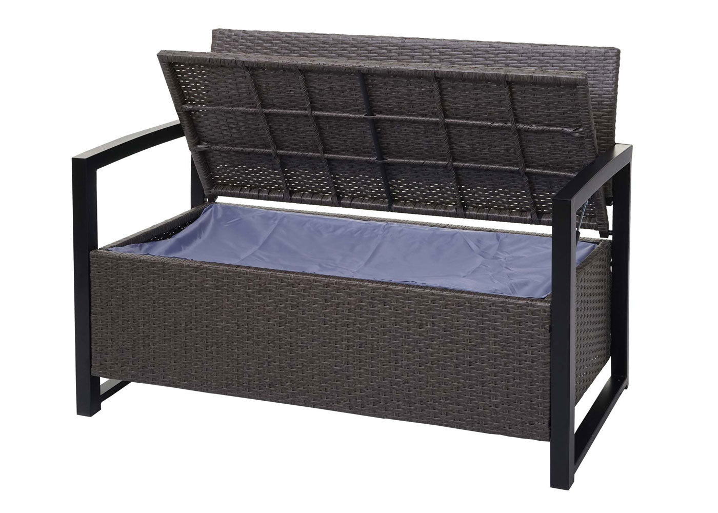 Poly-Rattan 2er Sitzbank HWC-F39 Frontansicht Staufach