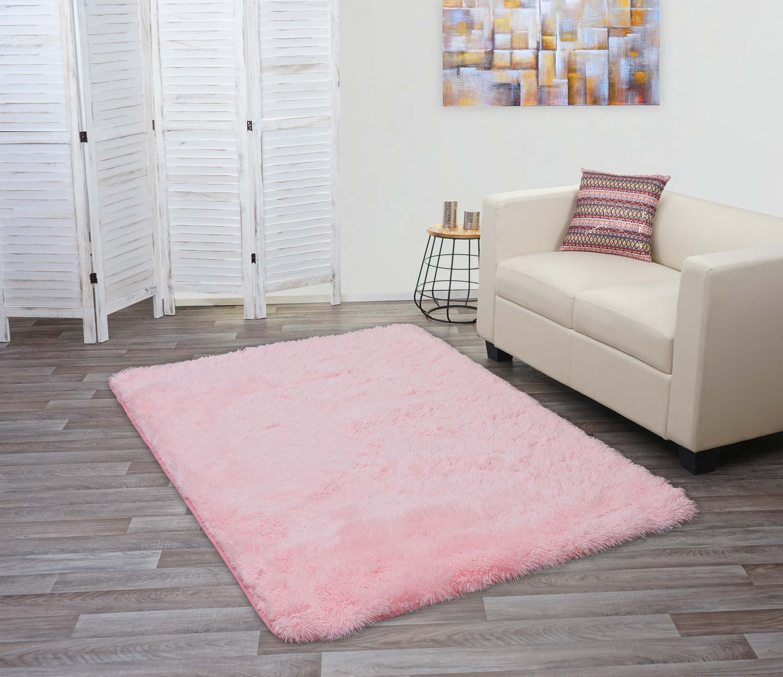 Heute-Wohnen ~ Läufer Shaggy Hochflor von flauschig rosa Teppich Langflor, Stoff/Textil HWC-F69, weich 200x140cm