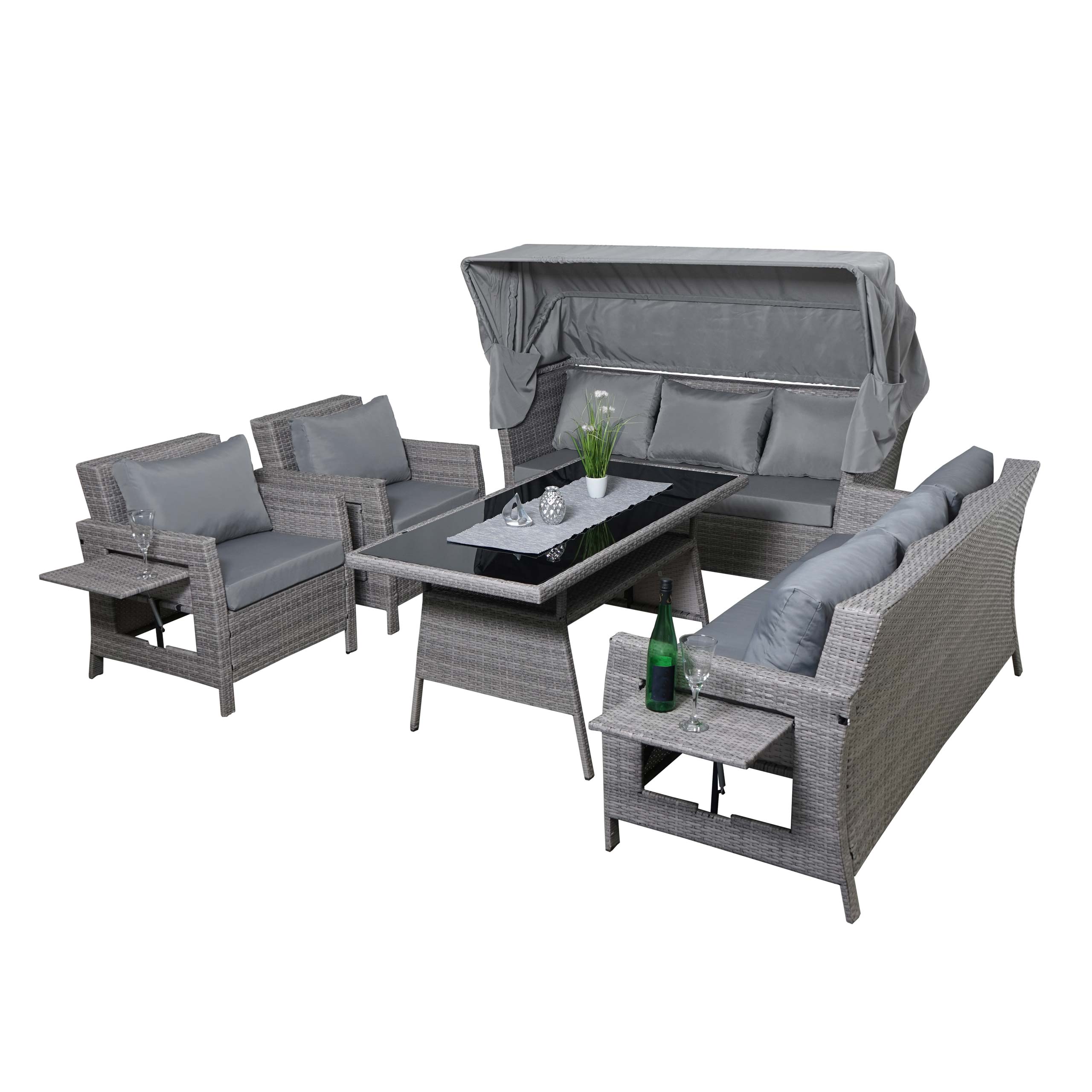 Garten Lounge Hellgrau Poly-Rattan Garnitur HWC-F74, Sitzgruppe Gartengarnitur Lounge mit