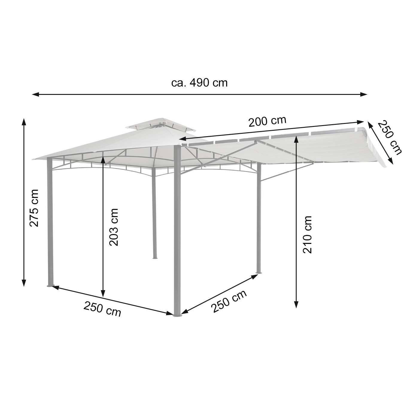 Pergola, Garten Pavillon, Stahl bewegliche Seitenwand 2,5x2,5m